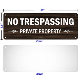 PHTTULE No Trespassing Private Property Sign 2 Pack, 10 x 3.5 inches Sturdy Aluminum Sign for Home and Business