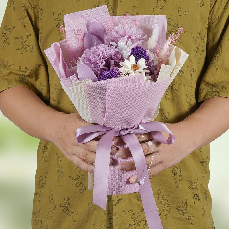 Lovionus89 Preserved Bouquet, Forever Fresh Carnations, Durable Real Flowers for