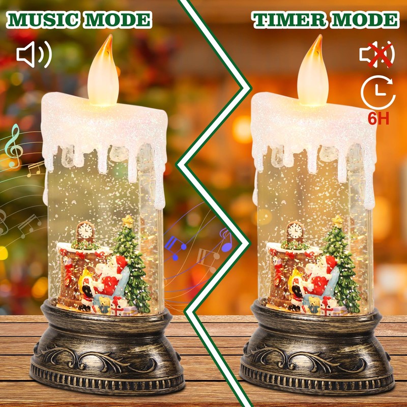 Wondise Rechargeable Musical Santa Snow Globe Lantern with 6H Timer,