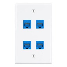 Iwillink (1-Pack) 4-Port Ethernet Wall Plate, Keystone Jack Wall Plate with RJ45 Keystone Inline Coupler insert, Female to Female Cat6 Keystone Jack Wall Plate, Blue