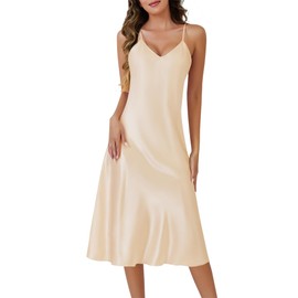 ETOSELL Silk Nightgown for Women Long Satin Sleep Slip Dress Silky Night Dress V Neck Chemise Nightie Soft Nightwear Champagne