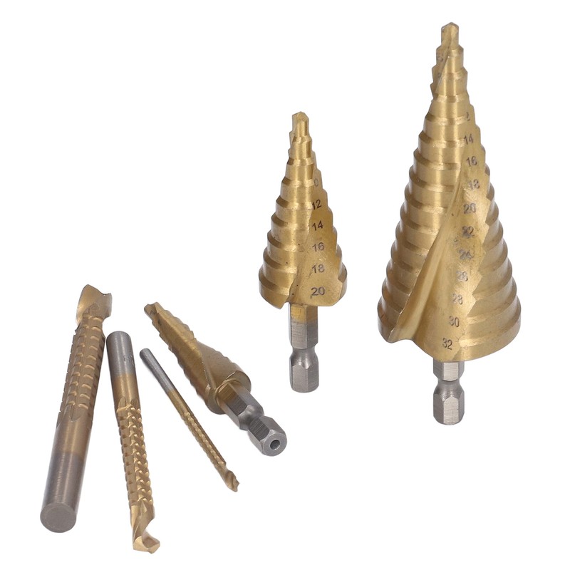 6Pcs/Set Spiral Grooved Step Drill Bit Hex Shank Stepped Drills