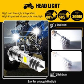 Vooda H6M LED Bulb AC/DC 12-48V P15D Hi-Lo Beam White 6000K LED Motorcycle Bulb for Ya maha ATV YF Z YF M Raptor Grizzly Ko diak Motorbike Tractor Scooter-2 Pack(Silver Shell)