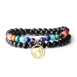 coai 7 Chakra Balancing Obsidian Stone Chakra Bracelet for Women