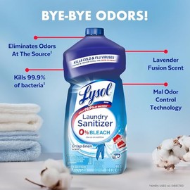 Lysol Disinfectant Laundry Sanitizer, Laundry Detergent Additive, Color Safe Bleach Alternative, Laundry Odor Eliminator, Kills Bacteria & Viruses, Crisp Linen Scent, 40 fl oz (pack of 4)
