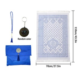 Kellegour Travel Prayer Rug Muslim,Foldable Prayer Mat for Muslims,Portable Prayer Carpet,Islam Prayer Carpet Mat,Soft Islamic Prayer Rug with Bag and Compas,Beads, Ramadan Gift (Royal Blue)