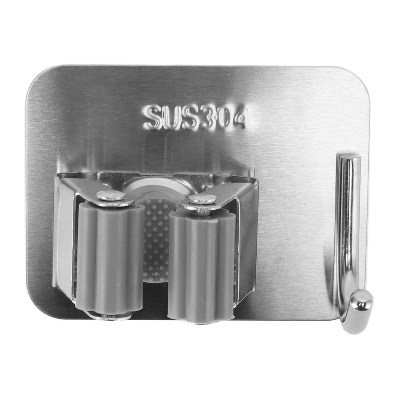 4Pcs Silver Mop Broom Holder with Hook Wall Mounted 304