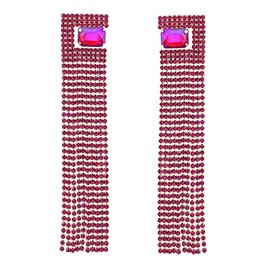 BASIC HOUSE Jewelry Long Rhinestones Tassel Earrings Fringe Bohemian Earrings Sparkling Crystal Dangle Drop Earrings for Women N26# (Rose)