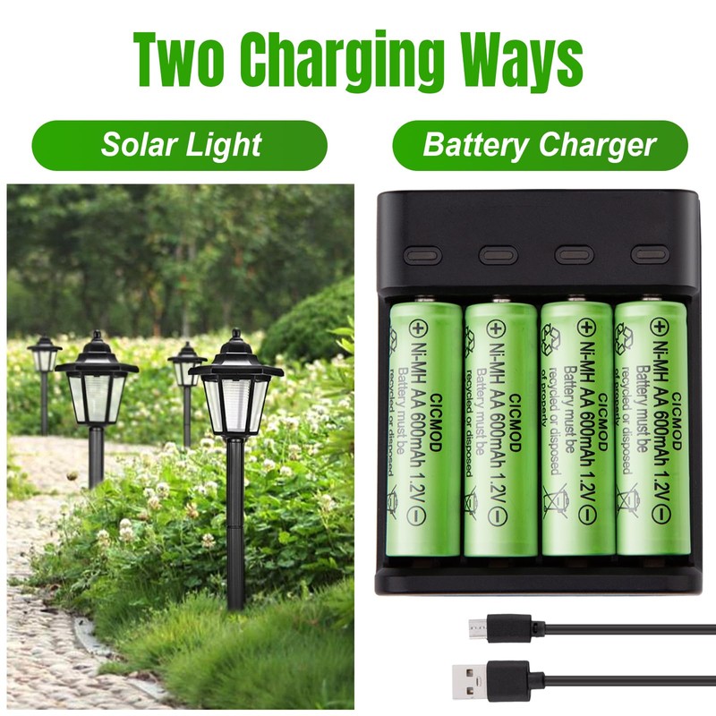 CICMOD Rechargeable AA Batteries 1.2V Ni-MH 600mAh Double A Battery