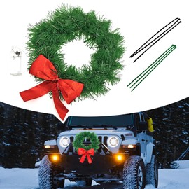 Bookeel 1 PC Car Front Bumper Christmas Garland Pendant, 12" Bow Garland + LED Light Strip + Long Cable Tie, Front Door Home Party Decoration Lighting Accessories for Cars, SUVs, RVs (Multicolored)
