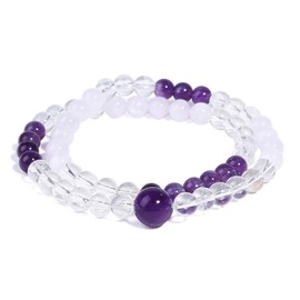 Magiriam Women’s Crystal Stacked Bracelet – Double Wrap Natural Healing Stones – Amethyst, Rose Quartz & Rock Crystal – Handmade Gemstone Beaded Bracelet for Energy, Love & Balance