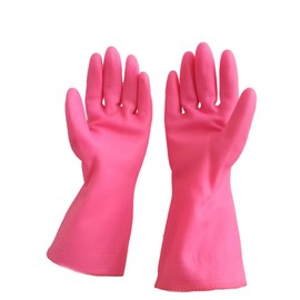 Rubber Gloves, Pink Household Gloves with Cotton Flock Lining for Cleaning, Dishwashing, Gardening