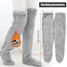 Women's Over Knee Fuzzy Socks 32" Long Warm Plush Slipper Stockings Adjustable Fleece Winter Thermal Leg Warmer