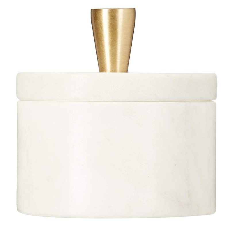 Queenza White Marble Salt Cellar with Lid and Brass Knob,