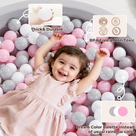 TRENDPLAY Plastic Balls for Ball Pits - Pack of 100 Hollow Balls- Safe and Exciting Playtime - Perfect for Toddler Baby Pools,Party,Festival Decoration,Pink+Grey +White