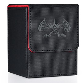 UAONO Card Deck Box for Yugioh MTG Cards, 100+ Deck Case with 2 Dividers Fits TCG CCG, PU Leather Card Storage Box Compatible with Collectible Trading Cards (Black&Red, Extinction Dragon)