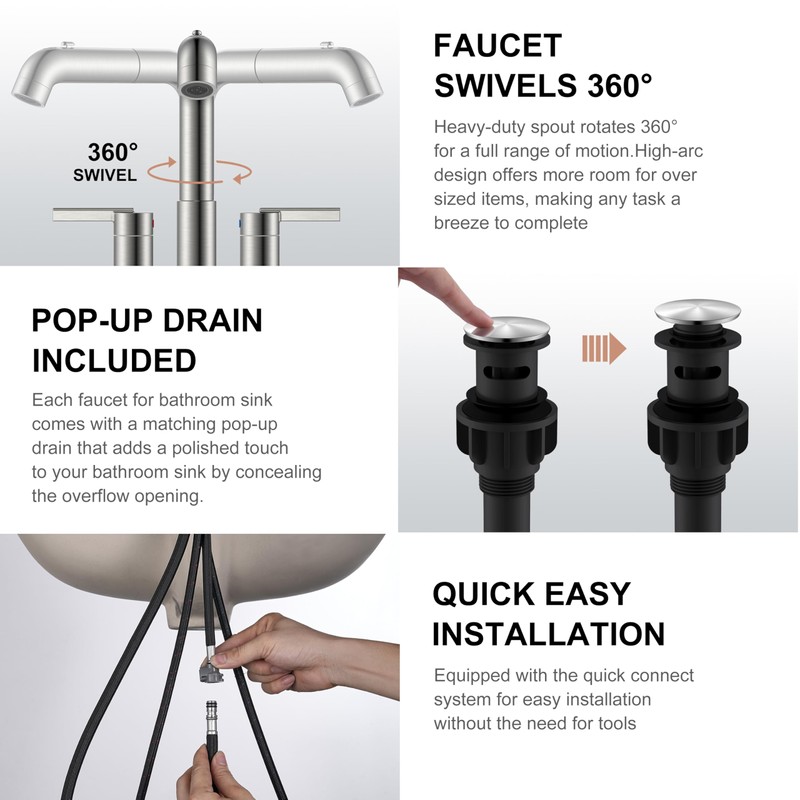 KENES Pull Down Bathroom Faucet with Sprayer, Brushed Nickel 4