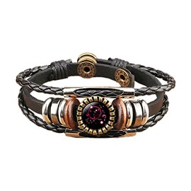 COLORFUL BLING 12 Zodiac Constellation Bracelets Leather Multilayer Braided Rope Crystal Glass Hand Woven Cuff for Women Men Punk Rock Jewelry-Capricorn