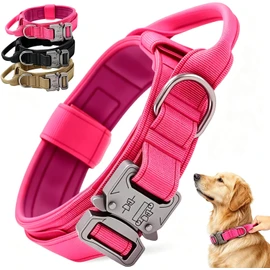 Collar de Perro Táctico, Collar para Perro de Nailon Militar Grueso con Asa, Collares de Perro Hebilla de Metal Resistente Ajustable para Entrenamiento de Perros, Cómodo (Rosa, XL)