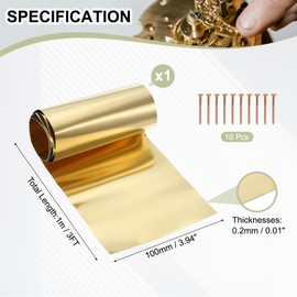 YELARXI Brass Sheet Roll Metal Film Brass Foil Plate, 0.2 x 100 x 1000mm 28 Gauge(0.2mm) Thickness Fit for DIY Crafts Electrical Repair - Cylinder(1 Pack, Brassy)