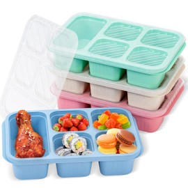 4 Pack Bento Lunch Box, Snack Boxes for Adults and Kids, 5-Compartment Lunch Box, Reusable Meal Prep Lunch Containers with Leakproof Lid, Divided Food Storage Containers for Work School Picnic Travel