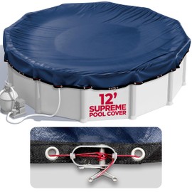 12 ft Round Pool Cover for Above Ground Pools, Above Ground Pool Cover, Swimming Pool Cover, Winter Pool Cover, Keeps Out Debris, Cold and UV Resistant, Supreme Mesh, Navy Blue