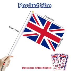20PCS Union Jack Hand Flags - Great Britain British Handheld Flag with Pole Small Hand Waving Bunting for King's Birthday Parade Anniversary Football Party Decorations