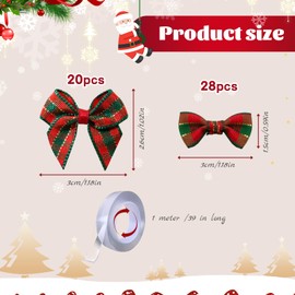 ODDerZZii 48 Pieces Tartan Bows Christmas Tree, Red Christmas Bows for Tree, Bows, Christmas Bows for Gift Wrapping, Christmas Bow, Christmas Bow Decoration, Christmas Tree Bows