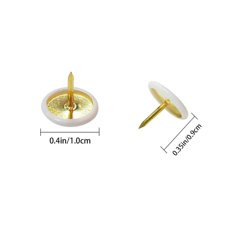 100 Pcs White Drawing Pins, Round Head Thumbtacks, Metal Push
