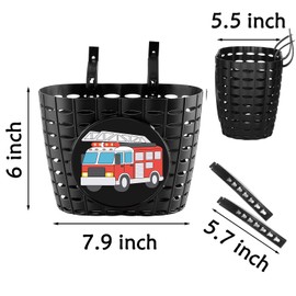 YeloYolker Boys Bike Basket with Bell, Cute Bicycle Front Handlebar Basket for kids, Toddlers, Plastic Scooter Basket(Fire Truck)