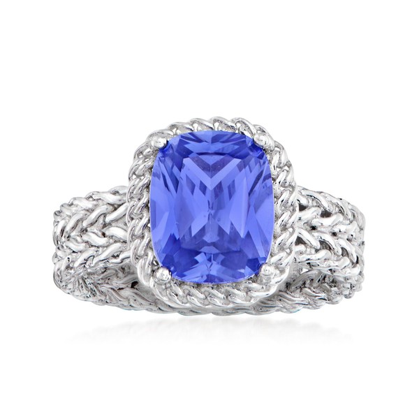 Ross-Simons 4.20 Carat Simulated Tanzanite Basketweave Ring in Sterling Silver.