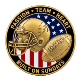 Colorized Football Challenge Coin 1.574" 3D Zinc Alloy Commemorative Coin - Game Day Moments Hustle Grit Drive, Passion Team Heart Built on Sundays, Double - Sided 3D Colorful Design for Sports Fans