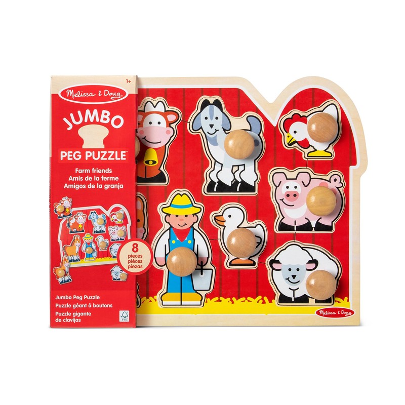 Melissa & Doug Farm Animals Jumbo Knob Puzzle, Wooden Peg