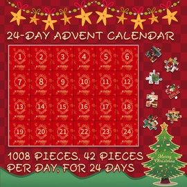 BUHAH Advent Calendar 2024 Jigsaw Puzzle for Adults Christmas Countdown Calendar 24 Days Xmas Jigsaw Puzzle Winter Holiday Santa Collage Puzzle for Adult 1008 Piece