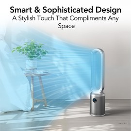 Comfort Zone Tower Fan for Bedroom, 40 inch Bladeless Stand Fan with Remote Control, 9H Timer, Wide Area Oscillation, Push Button Digital Display, 3 Speed Home Floor Fan, Silver