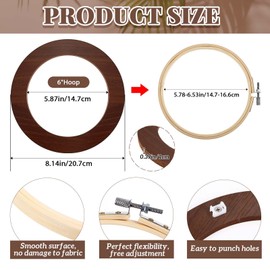 RattanView 12 Pcs 6 Inch Wood Embroidery Hoop Frame with Embroidery Hoops Round Finished Cross Stitch Hoop Frame for Fall Thanksgiving Christmas DIY Art Craft Sewing Ornaments(Walnut)