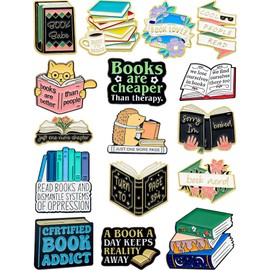 Anjulery 16-Piece Cute Book Enamel Pins – Fun Lapel Bookish Pins for Book Lovers & Bibliophiles – Gift for Readers and Collectors (Book)