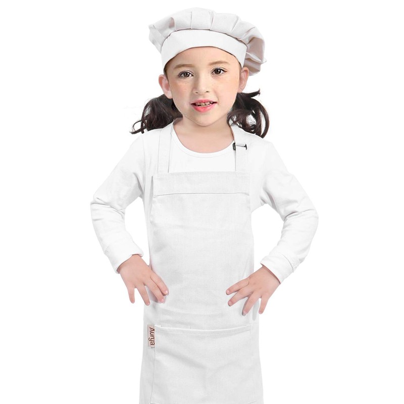 Kids Apron and Chef Hat Set-Adjustable Child Apron for Boys