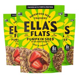 ELLA’S FLATS Pumpkin Seed with Hemp Hearts, All Seed Savory Crisps – All Natural, Gluten Free, Good Source of Protein, High Fiber, Vegan and Keto Friendly (3 Pack)