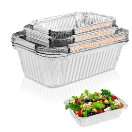 ZOFUN Pack of 60 Aluminium Trays, Grill Trays, Aluminium Trays, 1750 ml/700 ml/410 ml, Disposable Aluminium Bowls, Disposable Baking Moulds, Food Containers for Cooking, Roasting, Baking