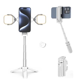 ULANZI JJ02 Selfie Stick Tripod, Extendable Grip Phone Tripod w Detachable Remote Pocket Size, 3-in-1 Mini Phone Grip 2 Cold Shoe, 10m/393.7'' Wireless Shutter, Vlog Livestreaming Photography(White)