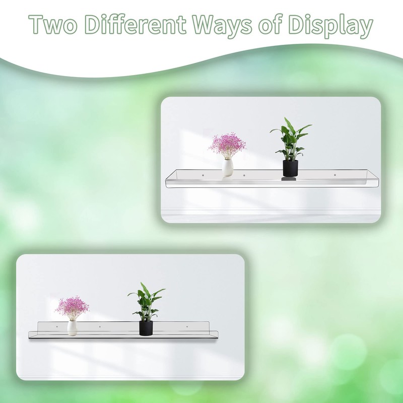Febwind 24-Inch Long Clear Acrylic Floating Shelves Wall Ledge Invisible