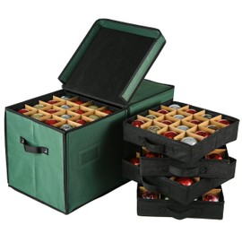 Masnest Christmas Ornament Storage Box - 8 Separate Trays, Stores 128 Ornaments - Non-Woven Fabric Christmas Ornament Storage Containers - 3 Inch Ornaments Organizer Compartments - Green