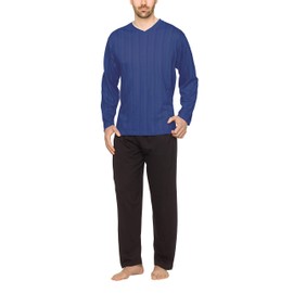 Moonline - Men's Pyjamas Long 100% Cotton V-Neck Striped Design - xl