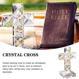 H&D HYALINE & DORA Traditional Crystal Standing Cross,Glass Wall Cross Figurine for Table,4.7x3.1 inches