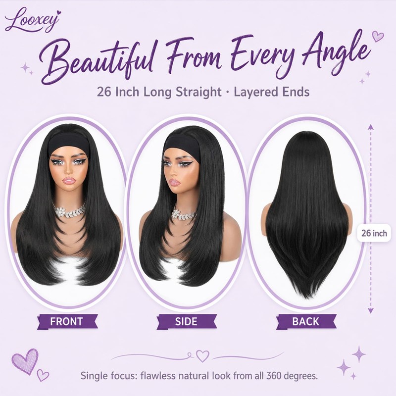 Layered Headband Wig Long Straight Headband Wigs for Black Women