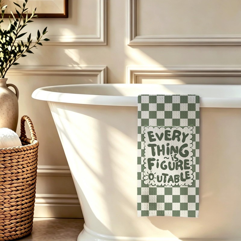 Sage Green Inspirational Kitchen Hand Towels 16x24 Inch
