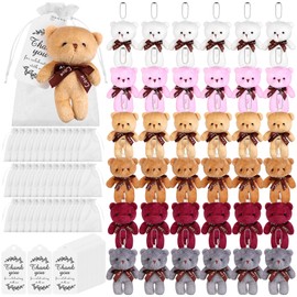 36 Set Multicolor Soft Plush Tiny Bear Mini Bear Stuffed Animal Mini Bear Doll Toys with Thank You Kraft Tags and Organza Bag Little Bear Toys for DIY Keychain Birthday Baby Shower Favors 6 Color