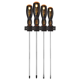 NEO TOOLS Screwdriver Set of 4 S2 Steel Magnetic End Piece Sizes: Slotted Screwdriver 5 x 250 mm, 4 x 250 mm, Phillips Screwdriver PH2 x 250 mm, PH1 x 250 mm