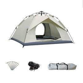Camping Tent, Camping Automatic Quick Open Tent, Portable Windproof Tent, Easy Setup, Suitable for Outdoor, Beach, Hiking, Traveling (Beige, 3-4 Person)